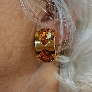 💕ST. JOHN💕 Clip On Earrings ~ Gold with Amber Stones NWOT